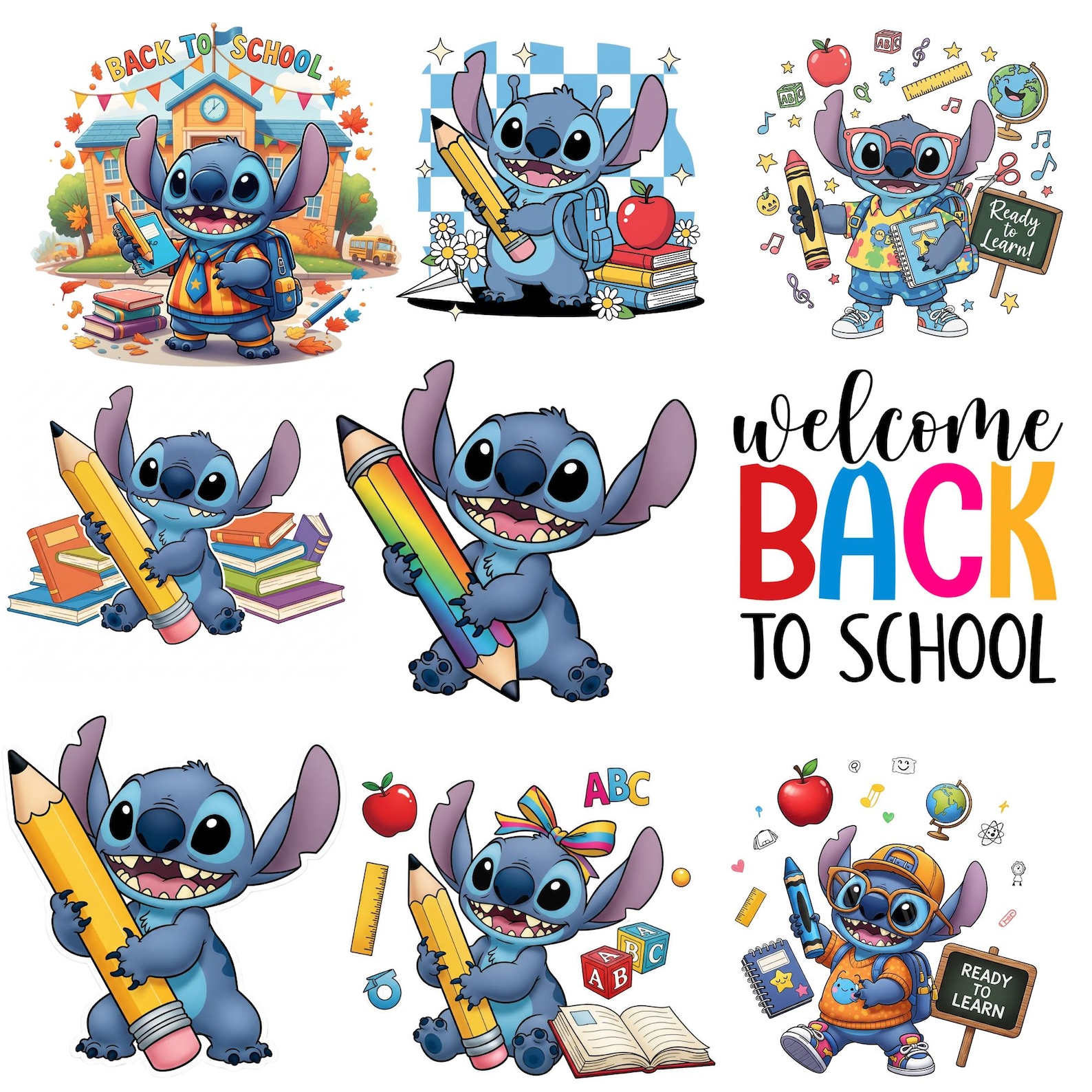 Stitch Back to School PNG Bundle, Clipart Stitch PNG, Stitch Clipart ...
