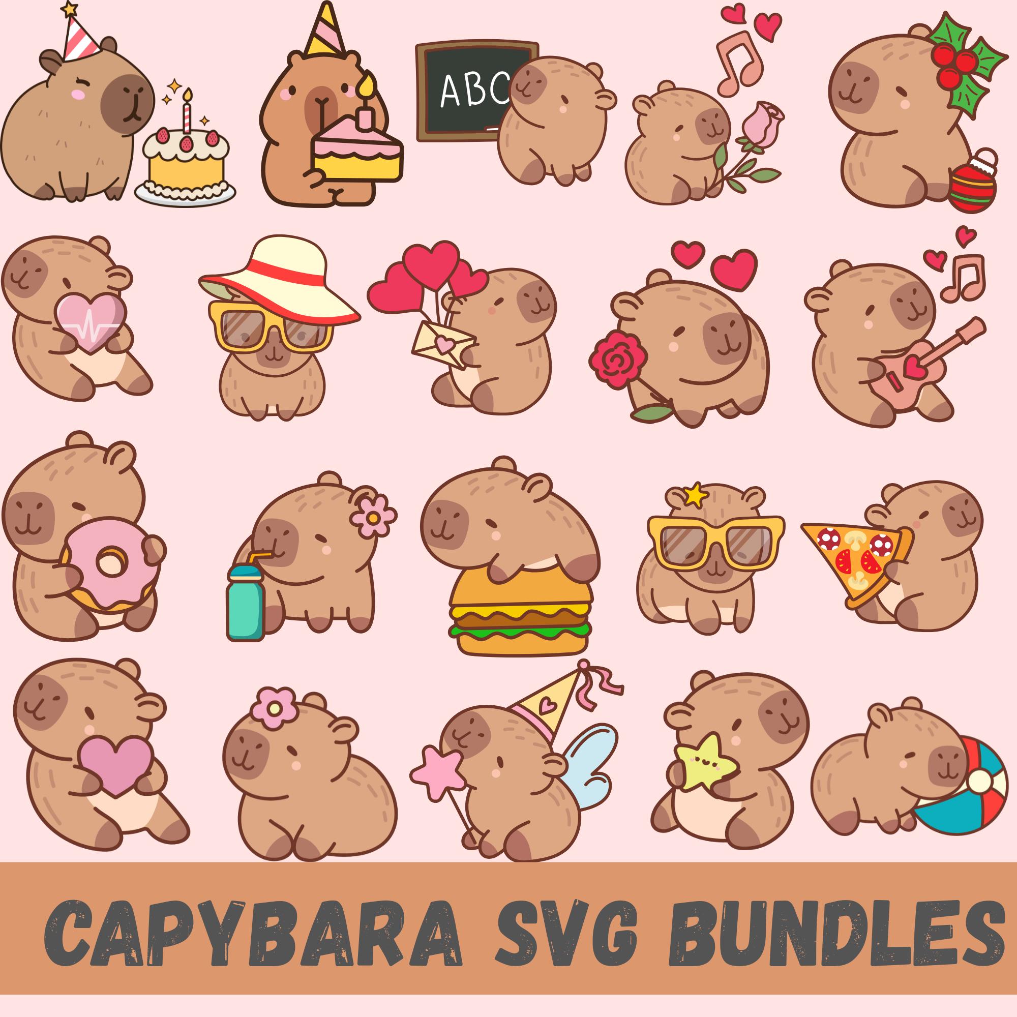 Cute Capybara PNG,Funny Capybara Clipart,Anime Cartoon Digital Sticker,files for cricut,Set Kawaii Animal Illustration,Png Clipart Bundle