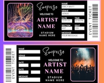 Toile de billet de concert modifiable, modèle de billets de bricolage, billet de concert personnalisé imprimable, idée cadeau d'anniversaire, cadeau surprise, téléchargement numérique