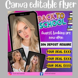 Back To School Flyer, August Bookings Flyer, Back To School Sale Flyer, Back 2 School Hair Flyer, Braids Special Flyer, DIY Canva Template