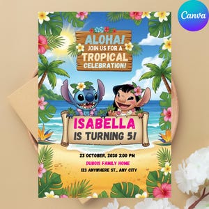 Lilo and Stitch Birthday Invitation Template Editable Stitch Invite Canva, Printable invite instant download invitation lilo and stitch,