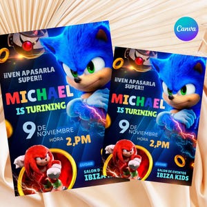 Sonic Editable Birthday Invitation | Hedgehog Party Invitation Template Printable | For Boy and Girl invitation | Invite Instant Download