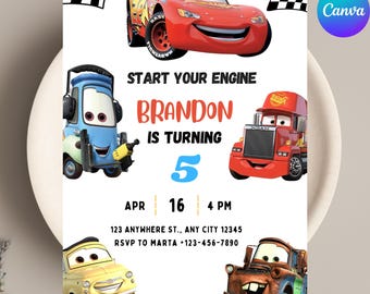 Cars Birthday Invitation | Lightning McQueen Invitation, Kids Birthday Invitation | Editable Personalized Canva Printable Digital Invitation