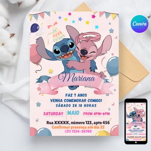 Editable Stitch Birthday Party Invitation Template, Stitch Bday evite , Cartoon Birthday Invitation, Stitch Birthday Party Invitation,