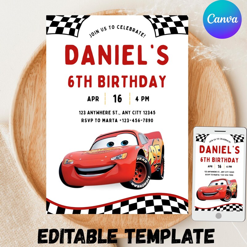 Invitation rayo mcqueen - Etsy México
