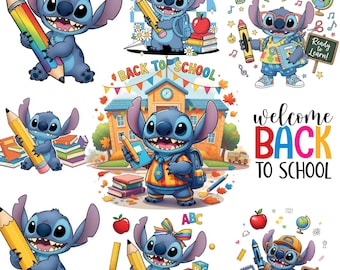 Stitch Back To School PNG Bundle, Clipart Stitch PNG, Stitch Clipart, Cute Back To School Clipart Good Quality, Digital Download