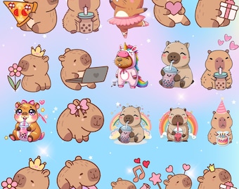 Cute Capybara PNG, Funny Capybara Clipart, Anime Cartoon Digital Sticker, files for cricut,Set Kawaii Animal Illustration,Png Clipart Bundle