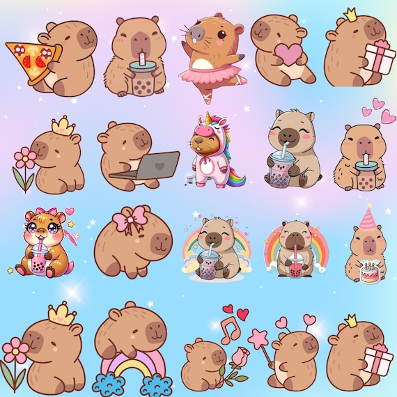 Cute Capybara PNG, Funny Capybara Clipart, Anime Cartoon Digital Sticker, files for cricut,Set Kawaii Animal Illustration,Png Clipart Bundle