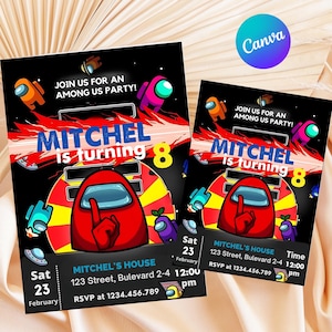 Among us invitation Birthday Invitation | Kids Birthday Invitation | Amoung us Game invite | Digital Editable Personalized Canva Printable