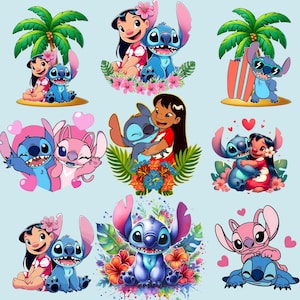 Clipart de acuarela de Lilo y Stitch, Clipart de Lilo y Stitch, Lilo lindo PNG, Stitch PNG, Ángel PNG, Stitch dibujado a mano Lilo, Cliparts de acuarela