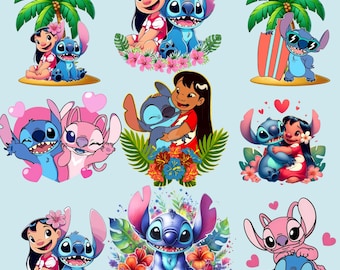 Lilo and Stitch Watercolor Clipart, Lilo & Stitch Clipart, Cute Lilo PNG, Stitch PNG, Angel PNG, Hand drawn Stitch Lilo, Watercolor Cliparts