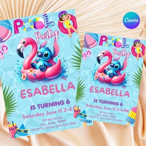Stitch Pool Party Birthday Invitation for Girl Editable Stitch Invitation Hawaii party invite tropical birthday invitation girl party