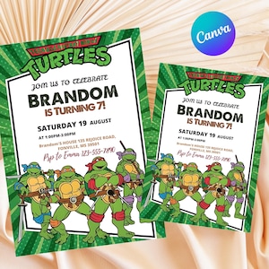 Ninja Turtles verjaardagsuitnodiging, bewerkbare uitnodiging, karate verjaardagsuitnodiging jongen, ninja-uitnodiging, Turtles Kids verjaardagsuitnodigingssjabloon