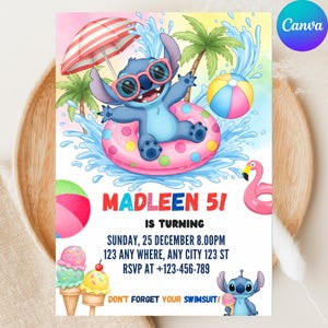 Editable Stitch Invitation Stitch Birthday Pool Invite Lilo & Stitch Party Invite Template Stitch Printable Pool Birthday Digitally Download