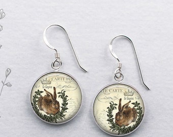 French Easter Bunny earrings, Easter bunny rabbit earrings sterling silver art jewelry gift for rabbit lover Easter gift