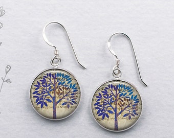 BlueTree earrings, tree jewelry tree art earrings tree lover gift sterling silver earrings niobium earrings nature gift fantasy tree art