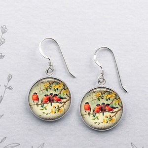 Robin Redbreasts earrings, robins on branch earrings Spring robin gift nature lover or garden gift bird lover gift springtime bird earrings