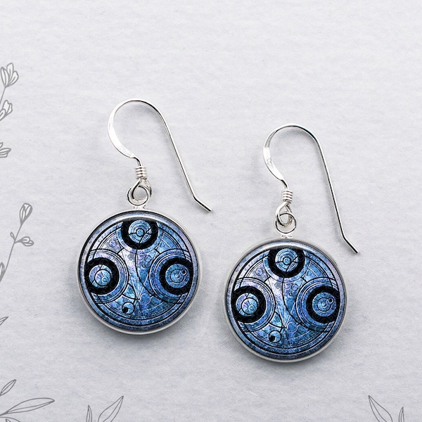 Time Lord earrings, Dr Who earrings fantasy or sci fi gift sterling silver earrings Time Lord seal Gallifreyan Dr Who gift