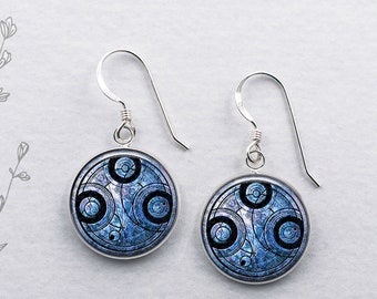 Time Lord earrings, Dr Who earrings fantasy or sci fi gift sterling silver earrings Time Lord seal Gallifreyan Dr Who gift