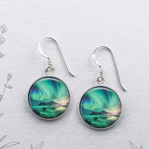 Northern Lights earrings, Aurora Borealis earrings Lofoten Islands Norway travel gift Celestial earrings Northern Lights jewelry