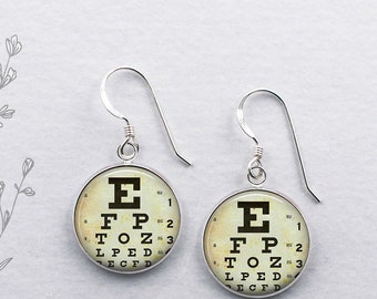 Eye Chart sterling or niobium earrings, optometrist earrings optician ophthalmic nurse ophthalmologist gift eye doctor graduation gift