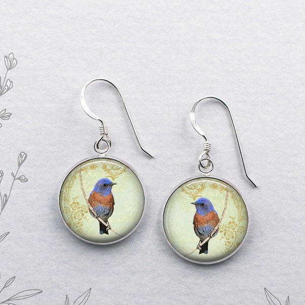 Bluebird Collage earrings, bluebird earrings bluebird gift nature lover or garden gift bird watcher gift ornithology ornithologist gift