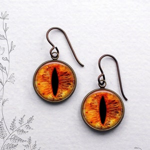 Fire Dragon earrings, Fire Dragon Eye dangle earrings dragon jewelry eyeball jewelry creature eye fantasy or dragon lover gift fiery eye