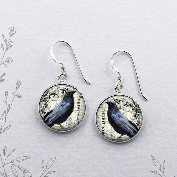 Poe's Raven earrings, Edgar Allan Poe Nevermore earrings Halloween or Samhain earrings blackbird earrings literary gift