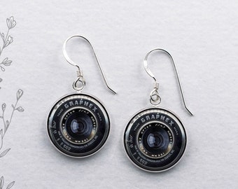 Vintage Camera Lens earrings, vintage camera earrings photographer earrings gift for photographer photography jewelry photography gift