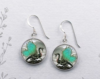 Jade Dragon earrings, dragon art earrings dragon jewelry gift fantasy art earrings dragon lover gift E17