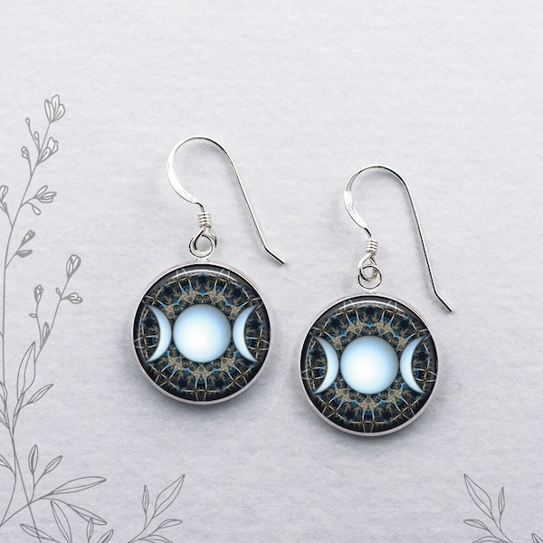 Triple Moon Goddess earrings, feminine energy symbolic moon jewelry Celtic Pagan Wiccan jewelry gift for girlfriend wife dangle earrings E01