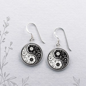 Yin Yang earrings, sterling silver yin yang earrings Zen or yoga earrings symbolic jewelry balance harmony dangle earrings yoga gift