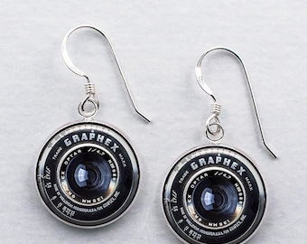 Vintage Camera Lens earrings, vintage camera earrings photographer earrings gift for photographer photography jewelry photography gift