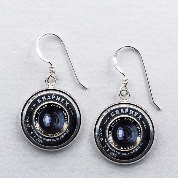 Vintage Camera Lens earrings, vintage camera earrings photographer earrings gift for photographer photography jewelry photography gift