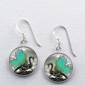 Jade Dragon earrings, dragon art earrings dragon jewelry gift fantasy art earrings dragon lover gift E17