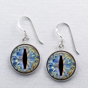 Frost Dragon earrings, Dragon Eye earrings dragon jewelry eyeball jewelry creature eye fantasy or dragon lover gift blue dragon eye earrings