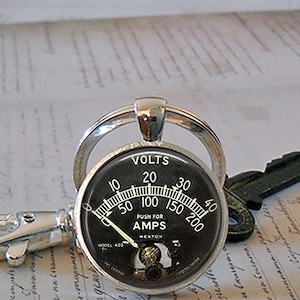 Voltmeter key chain, gift for electrician graduation gift electrical engineer gift photo brooch pin Father's Day gift for Dad key ring fob