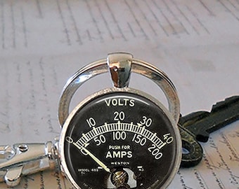 Voltmeter key chain, gift for electrician graduation gift electrical engineer gift photo brooch pin Father's Day gift for Dad key ring fob