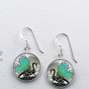 Jade Dragon earrings, dragon art earrings dragon jewelry gift fantasy art earrings dragon lover gift E17