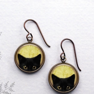 Golden-eyed Black Cat earrings, black kitten yellow-eyed kitty cat lover gift black cat jewelry black cat Halloween jewelry cat lady gift