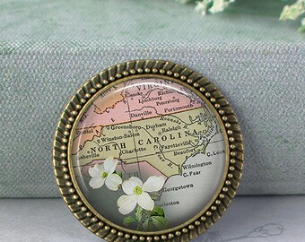 North Carolina map necklace, key chain, or brooch, North Carolina map gift map leaving home moving away gift state map key ring fob