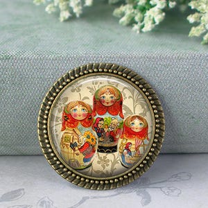 Red Babushka Dolls necklace, brooch or key chain, matryoshka ethnic doll pendant Russian doll brooch pin key ring key fob keychain