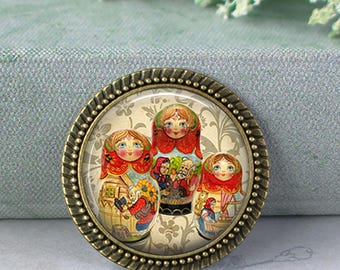 Red Babushka Dolls necklace, brooch or key chain, matryoshka ethnic doll pendant Russian doll brooch pin key ring key fob keychain