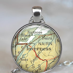 Inverness, Scotland necklace, Highlands map necklace Nairn Findhorn Scotland map jewelry travel gift key chain key ring key fob