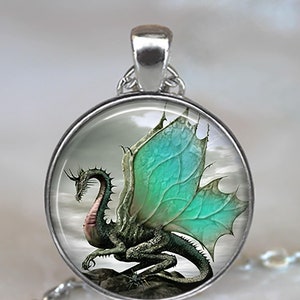 Jade-Winged Dragon necklace, brooch pin or key chain, Jade Dragon gift dragon wing pendant fantasy art necklace key ring key fob