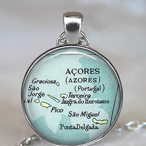 Azores map necklace or key chain, the Azores travel gift Terceira Graciosa Pico Island Sao Jorge Sao Miguel key fob key ring keychain