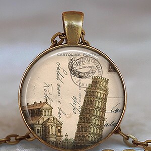 Steampunk Pisa necklace, key chain or brooch, Pisa Italy travel gift globetrotter gift Leaning Tower of Pisa key ring keychain fob G205