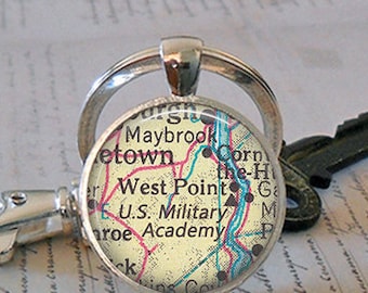 West Point Military Academy key chain or necklace, West Point map military gift Army graduation gift map gift keychain key ring key fob