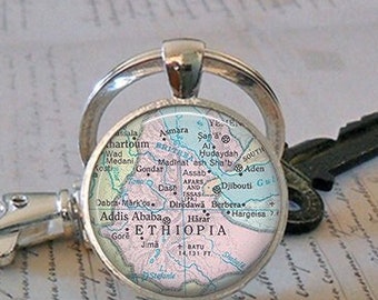 Ethiopia map key chain, brooch pin or necklace, Ethiopia map necklace adoption jewelry adoption gift key ring key fob keychain M14