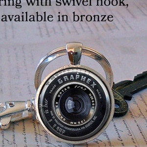 Graphex Camera Lens key chain or necklace, vintage camera lens jewelry photographer photography gift camera keychain key ring key fob